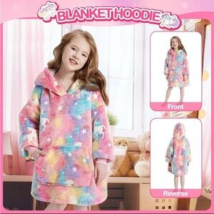 Girls Unicorn Blanket Hoodie Pajamas